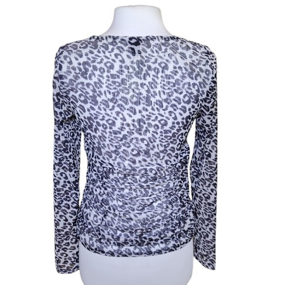 River Bend | NEW Women's Black & White Leopard Print Mesh Sleeve Blouse - Sz M - Picture 3 of 8